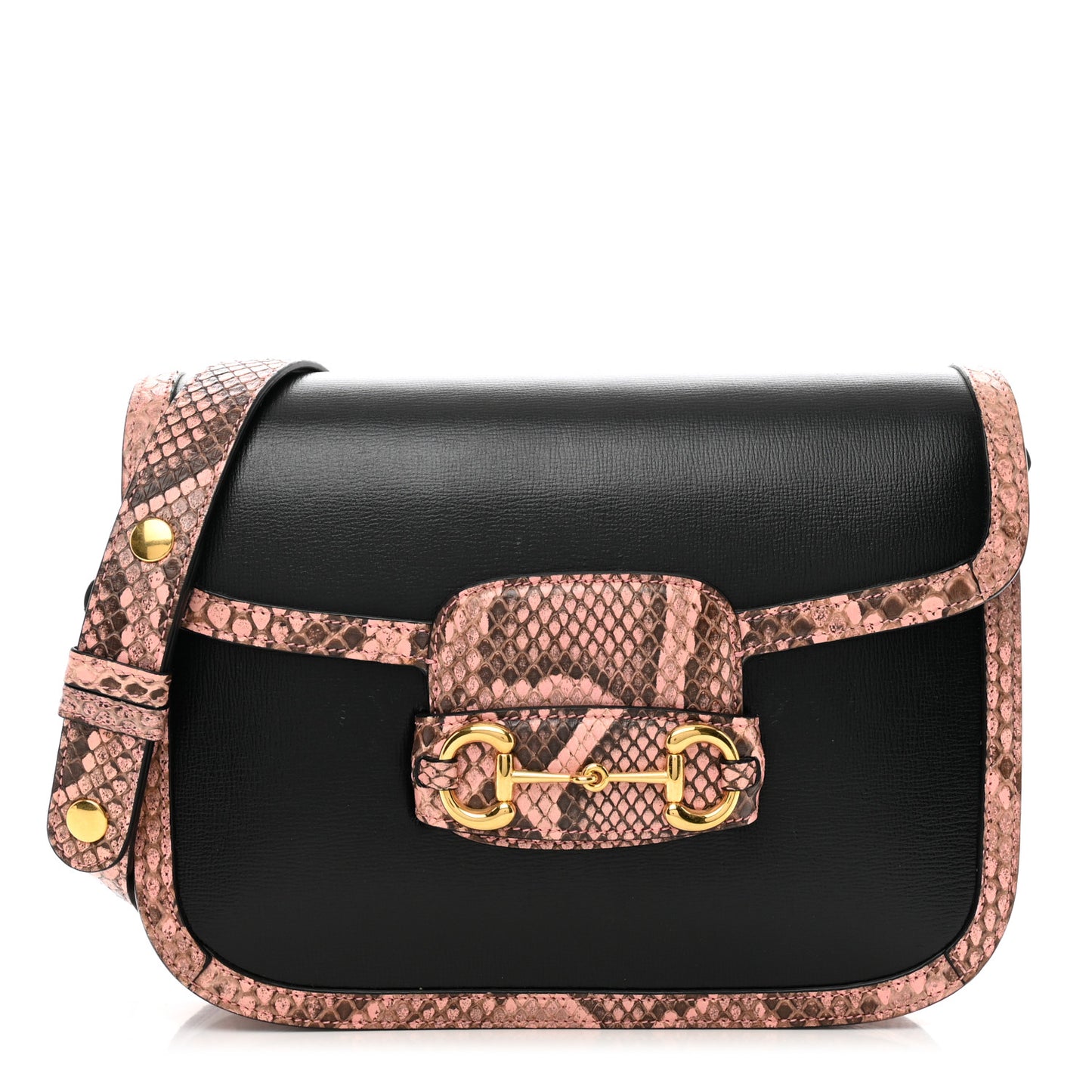 Azalea Calfskin Snakeskin Horsebit 1955 Shoulder Bag Black Pink