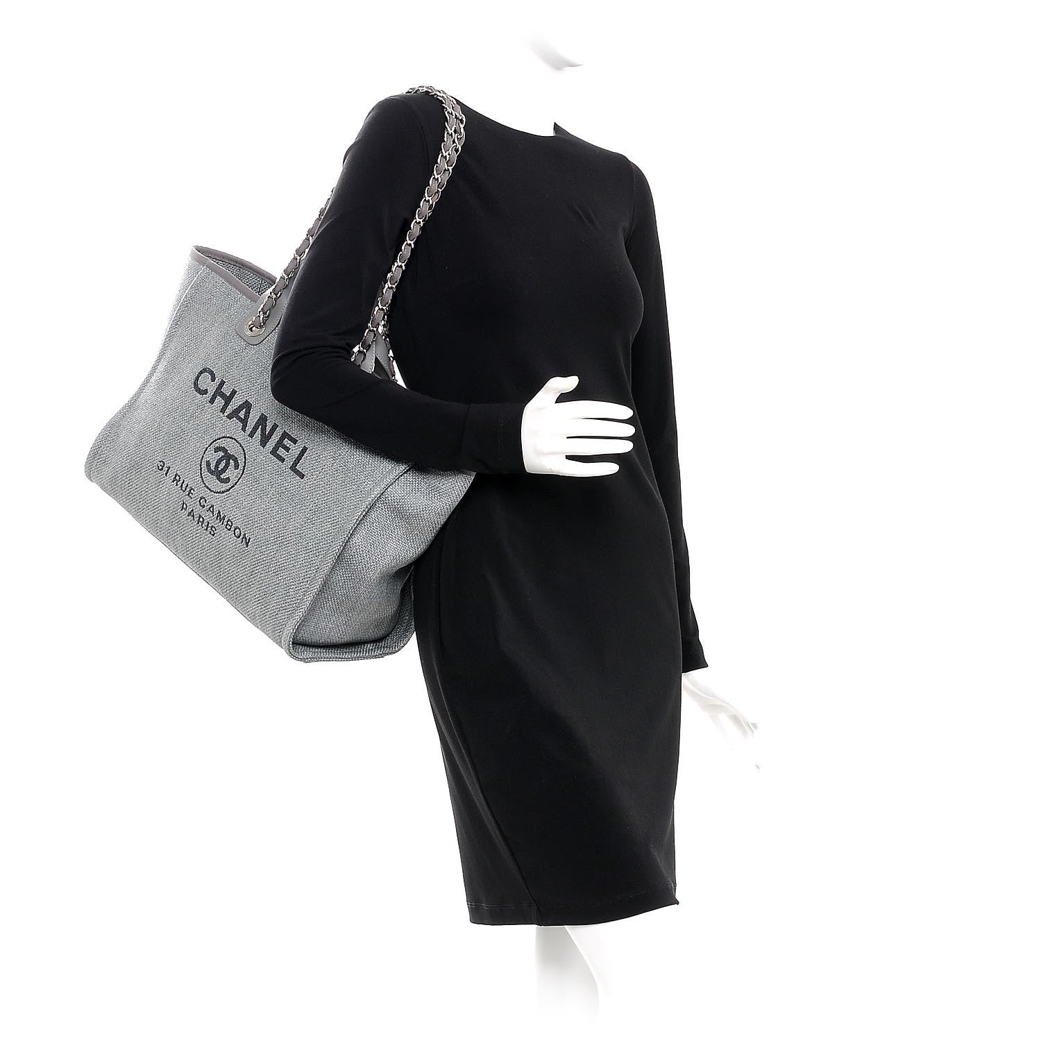 Chanel Canvas Large Deauville Tote Grey 2 of 8