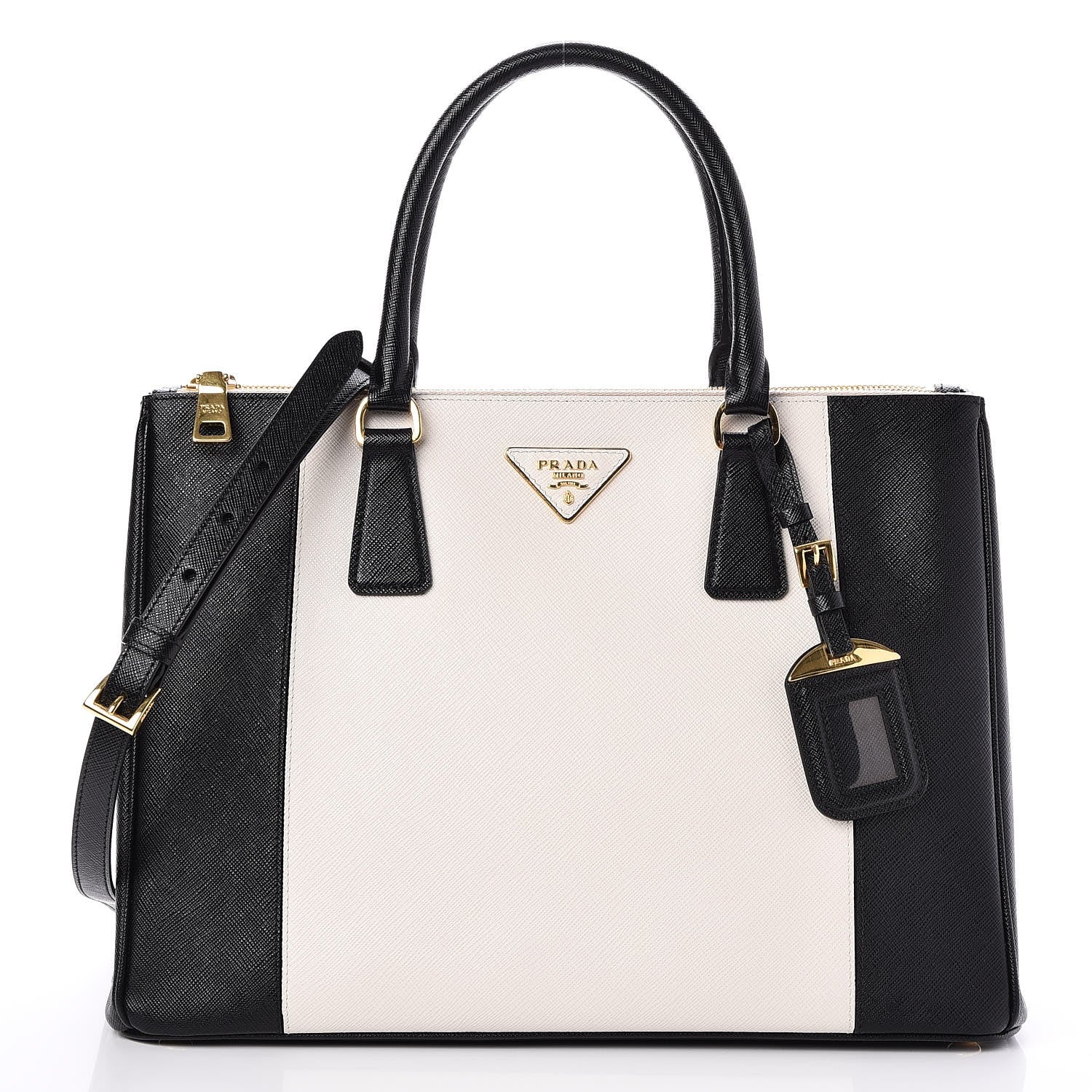 Prada Saffiano Lux Colorblock Medium Galleria Double Zip Tote Black Talco 1 of 9