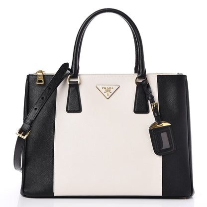 Prada Saffiano Lux Colorblock Medium Galleria Double Zip Tote Black Talco 1 of 9