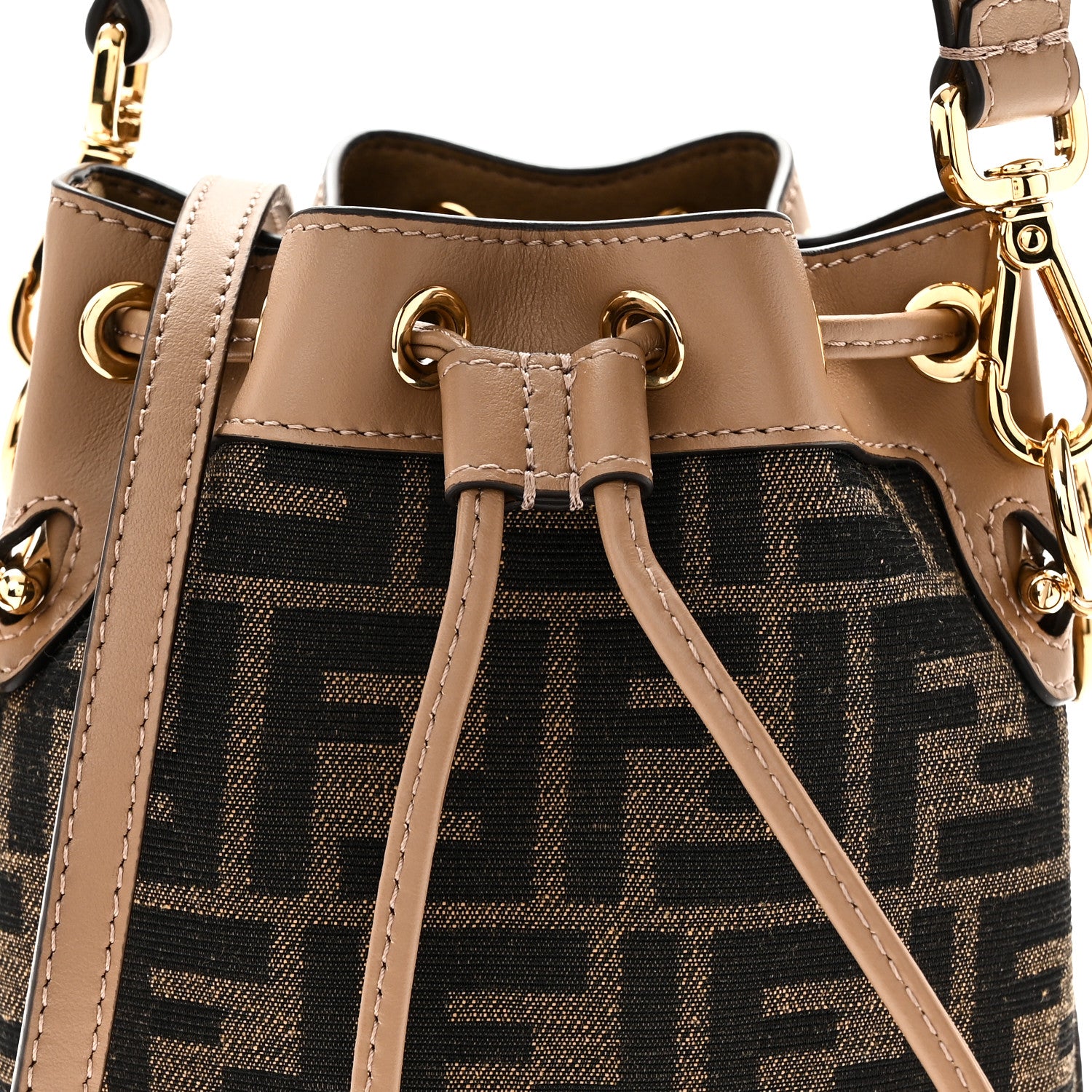 Fendi Fabric Jacquard Vitello Grace FF 1974 Mini Mon Tresor Bucket Bag Tobacco Moro Sand 8 of 10
