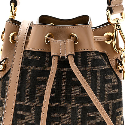 Fendi Fabric Jacquard Vitello Grace FF 1974 Mini Mon Tresor Bucket Bag Tobacco Moro Sand 8 of 10