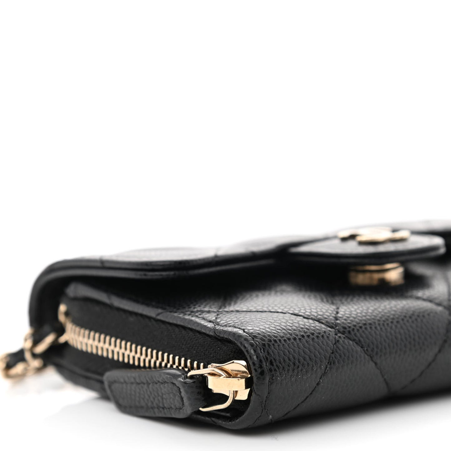 Caviar Quilted Flap Zip Card Holder On Chain Black
