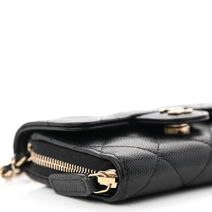 Chanel Caviar Quilted Flap Zip Card Holder On Chain Black 9 of 11