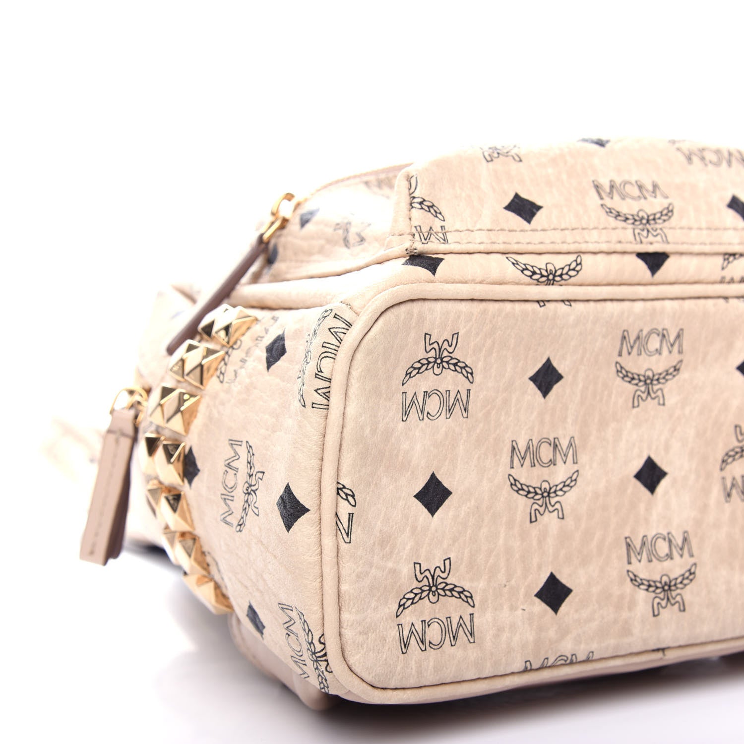 MCM Visetos Small Side Stud Stark Backpack Beige 7 of 9