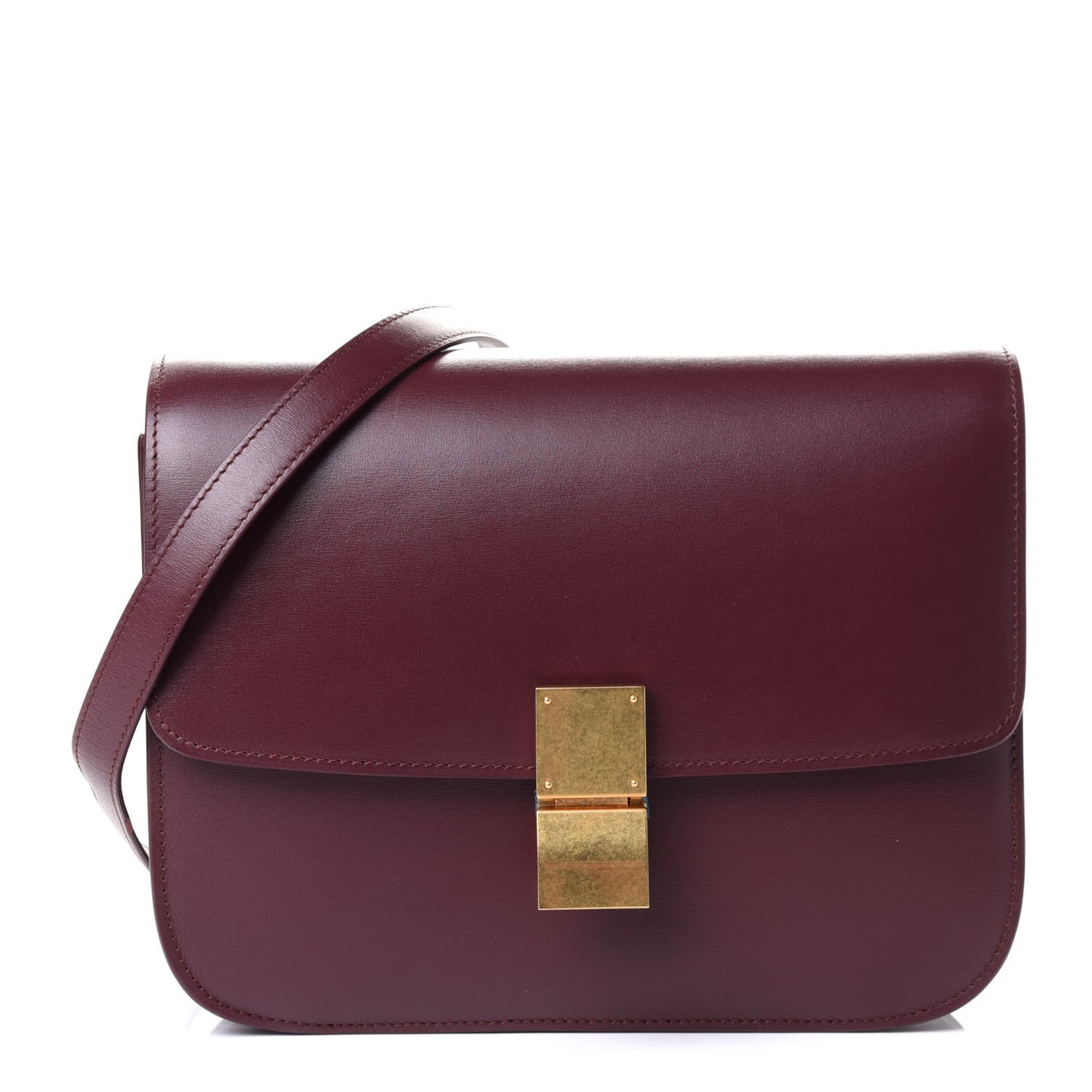 Box Calfskin Medium Classic Box Flap Bag Burgundy