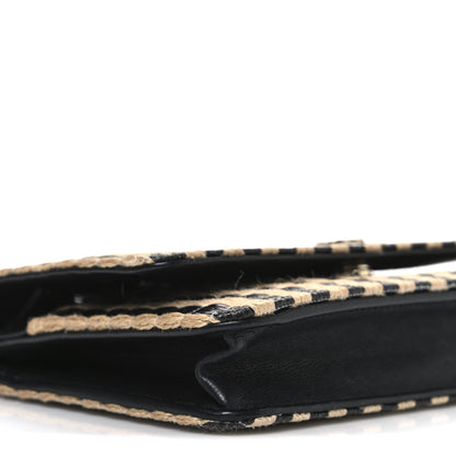 Chanel Raffia Jute Striped Urban Jungle Wallet On Chain WOC Black Beige 10 of 11