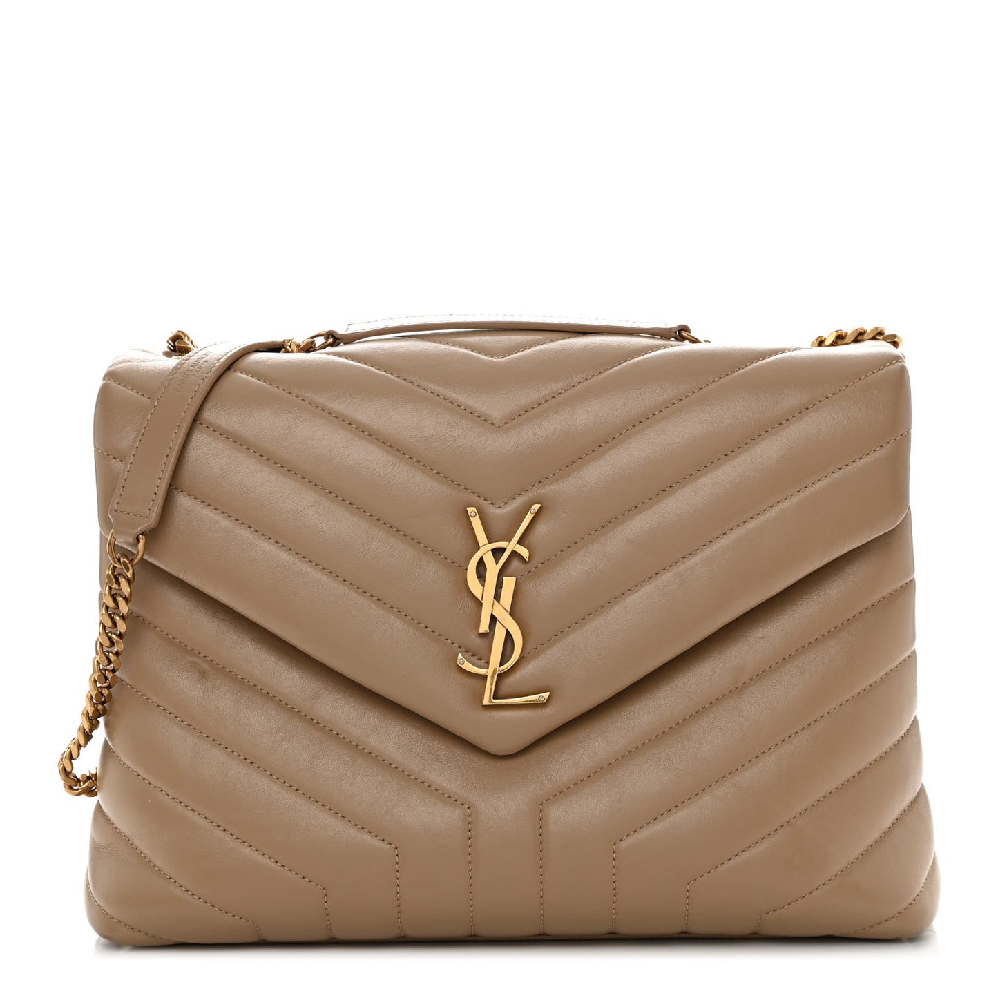 Calfskin Y Quilted Monogram Medium Loulou Chain Satchel Dark Latte