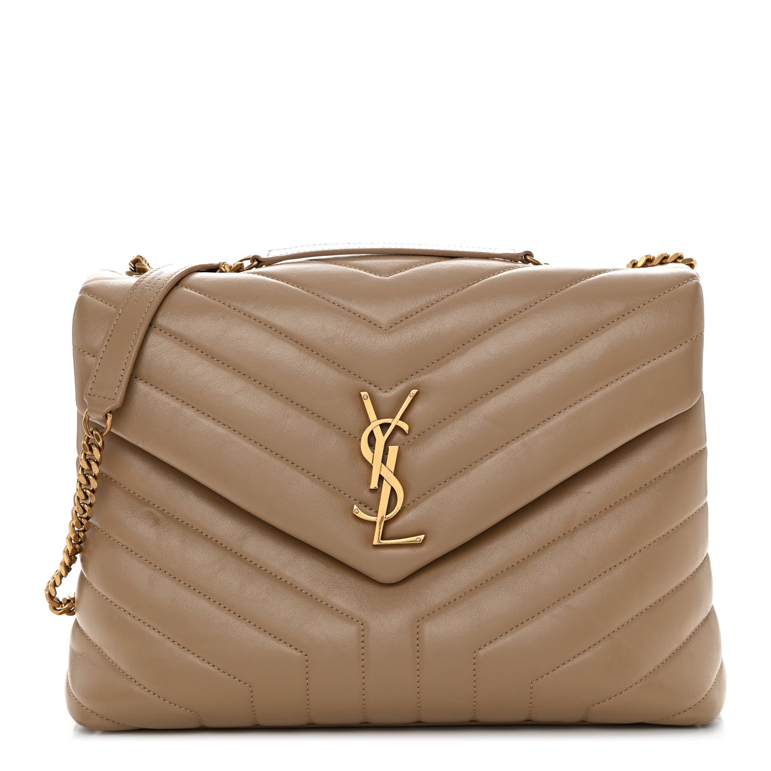Saint Laurent Calfskin Y Quilted Monogram Medium Loulou Chain Satchel Dark Latte 1 of 11