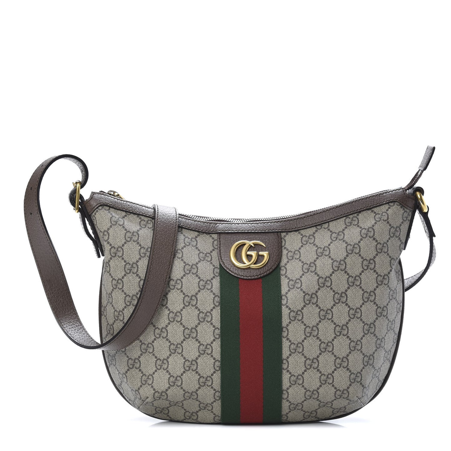 GG Supreme Monogram Web Small Ophidia Half Moon Hobo Brown