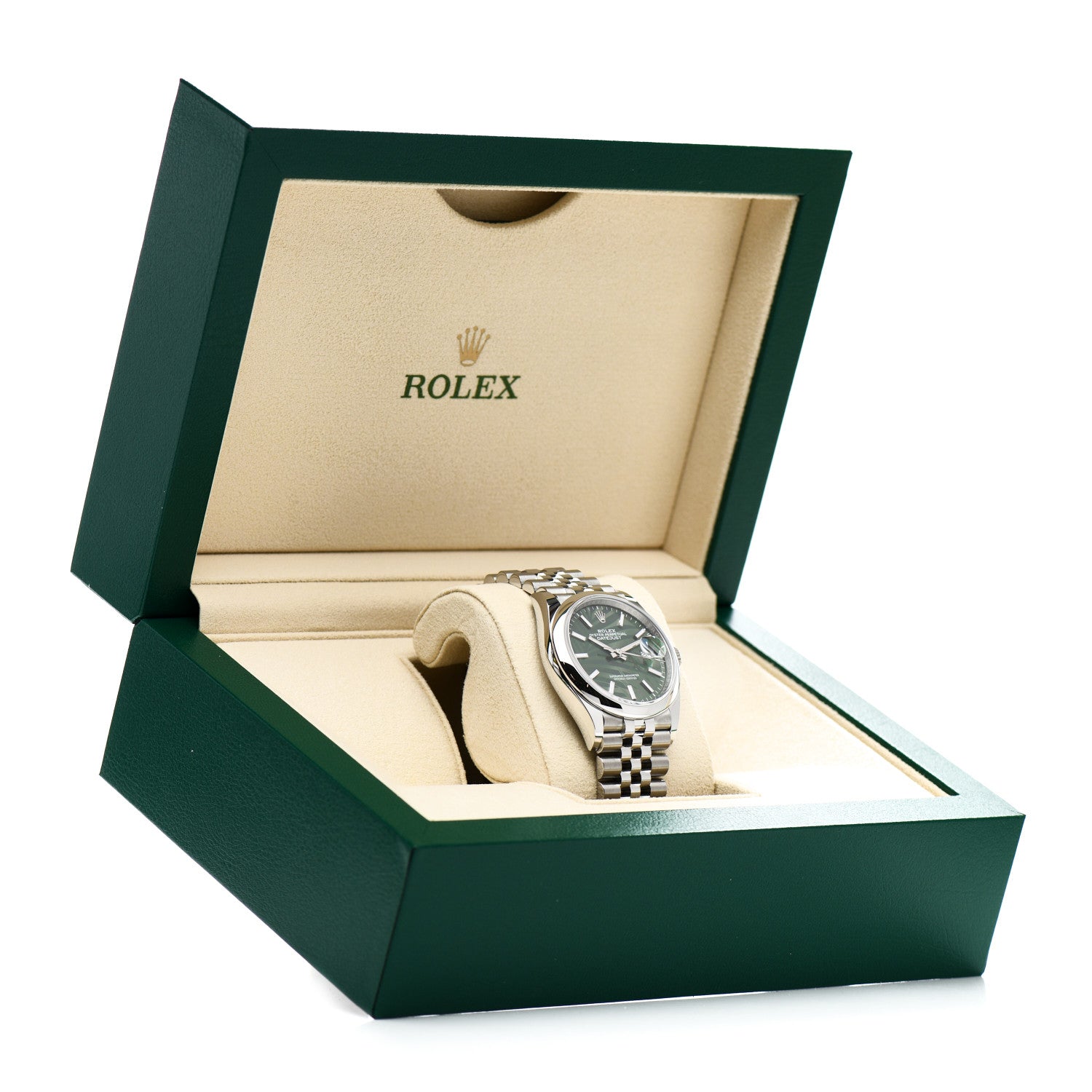 Rolex Stainless Steel 36mm Oyster Perpetual Datejust Watch Olive Green Palm 126200 5 of 5