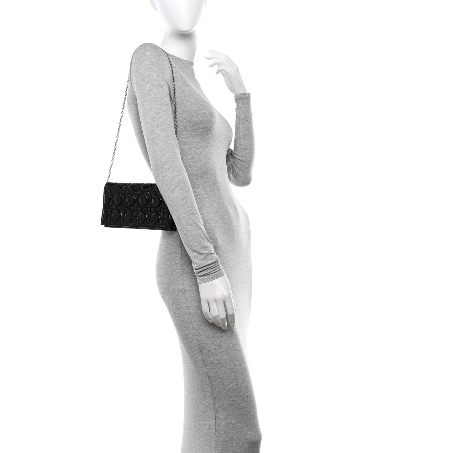 Patent Cannage Lady Dior Convertible Clutch Black