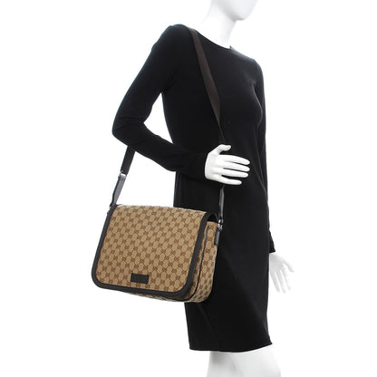 Gucci Monogram Large Flap Messenger Bag Beige Dark Brown 2 of 9
