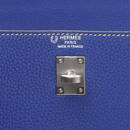 Hermes Togo Horseshoe Kelly Retourne 25 Bleu Electrique Jaune Ambre 7 of 11