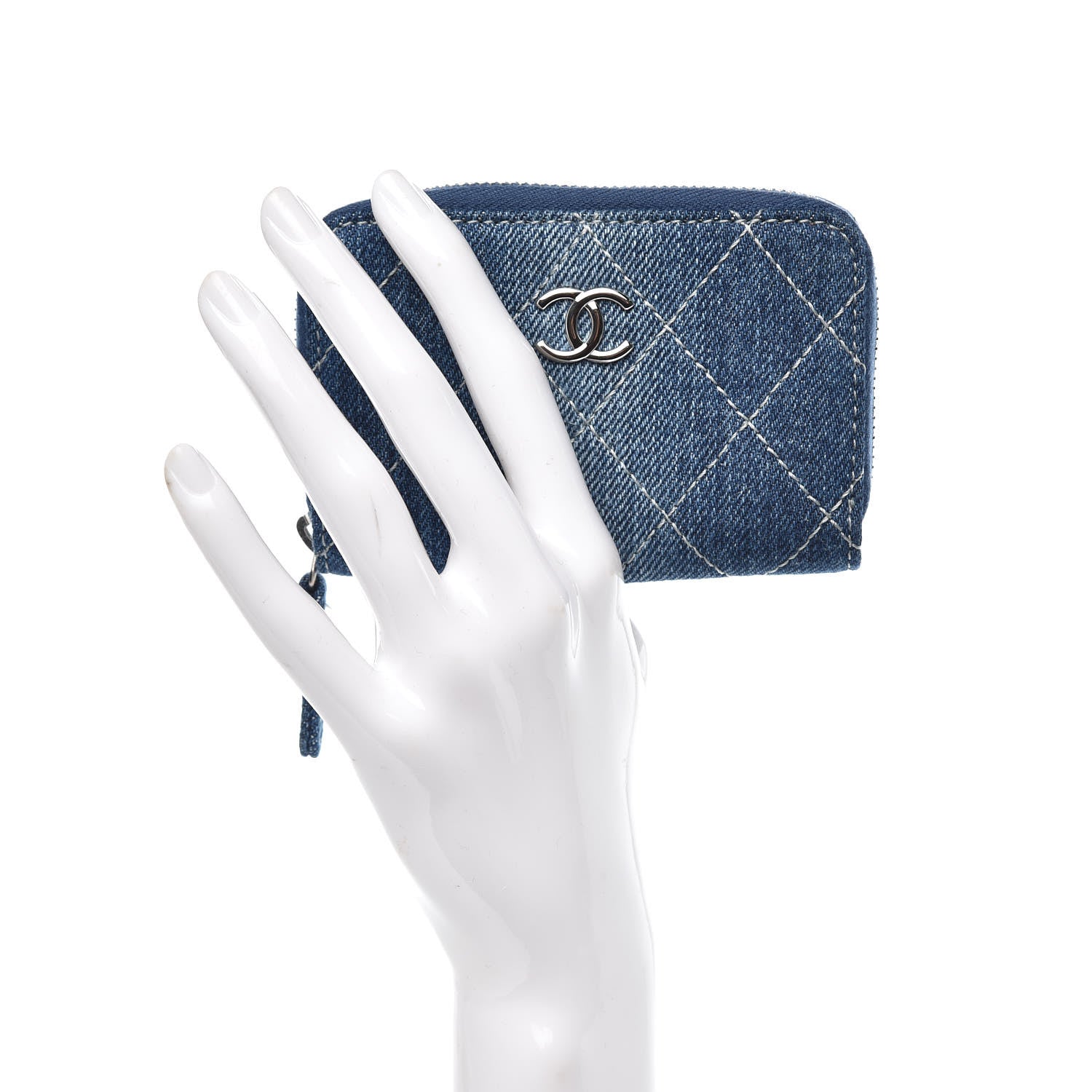 Chanel Denim Quilted Zip Coin Purse Blue 2 of 9