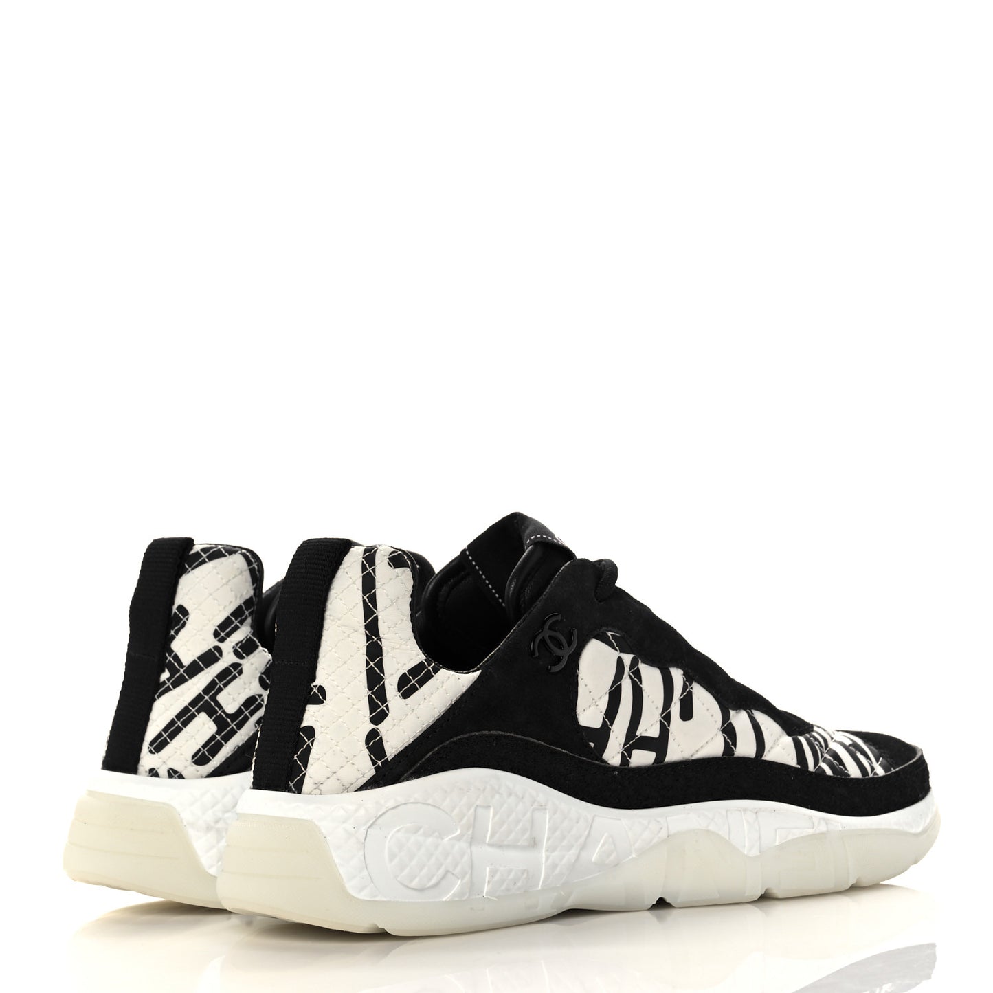 Nylon Suede Calfskin Printed Sneakers 38.5 White Black