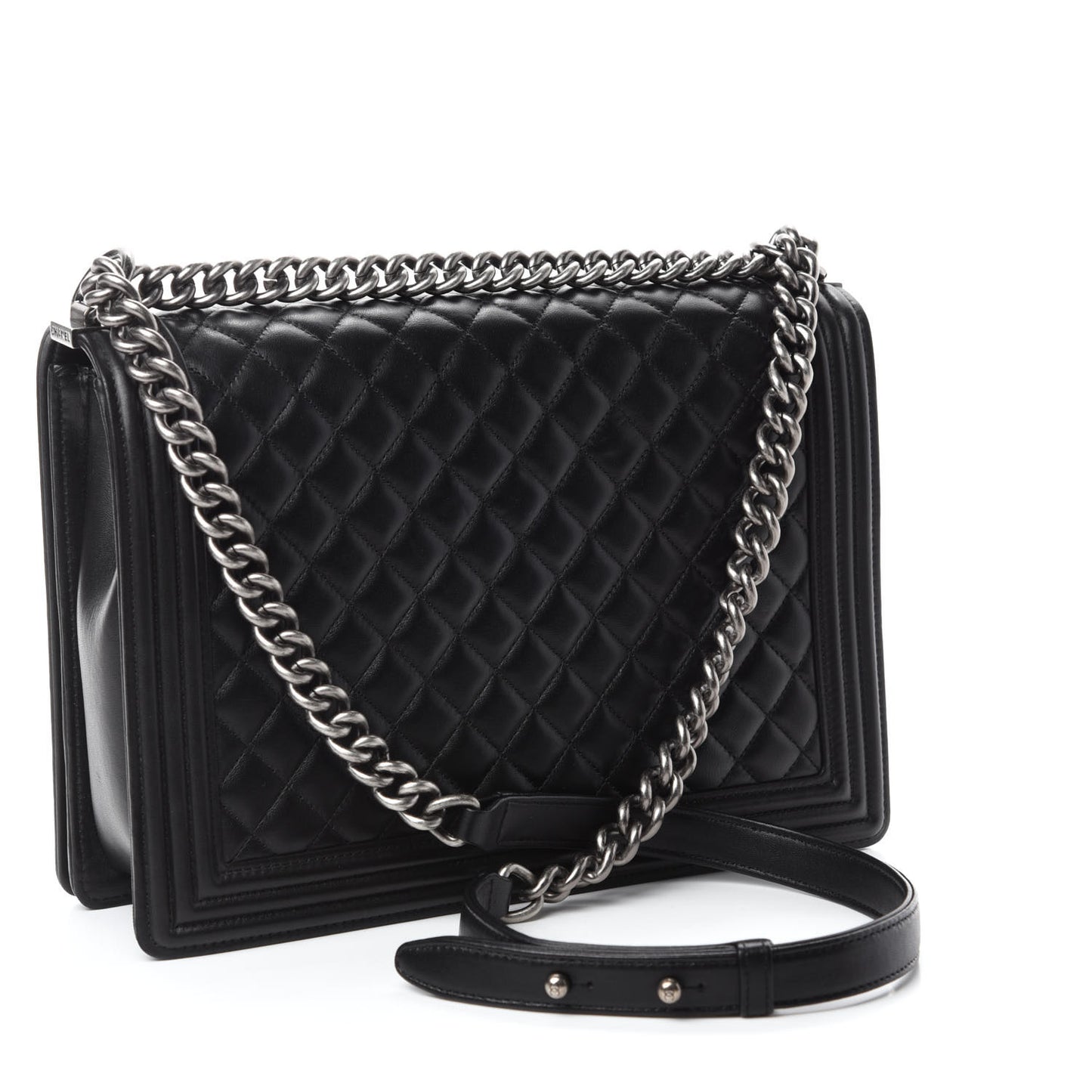Lambskin Quilted Large Boy Flap Black