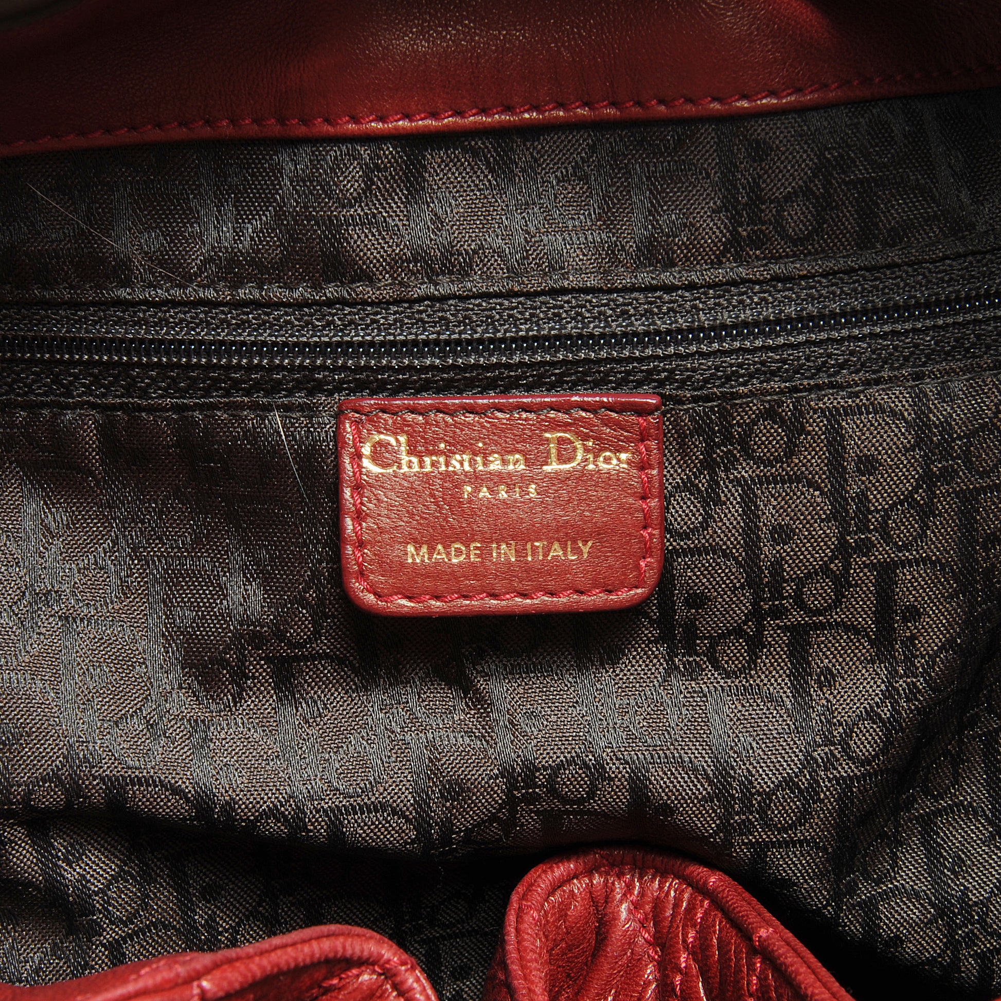 Christian Dior Lambskin Cannage Drawstring Bag Red 6 of 7