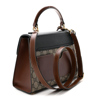 Gucci GG Supreme Monogram Calfskin Small Padlock Top Handle Bag Beige Black Cuir 3 of 10
