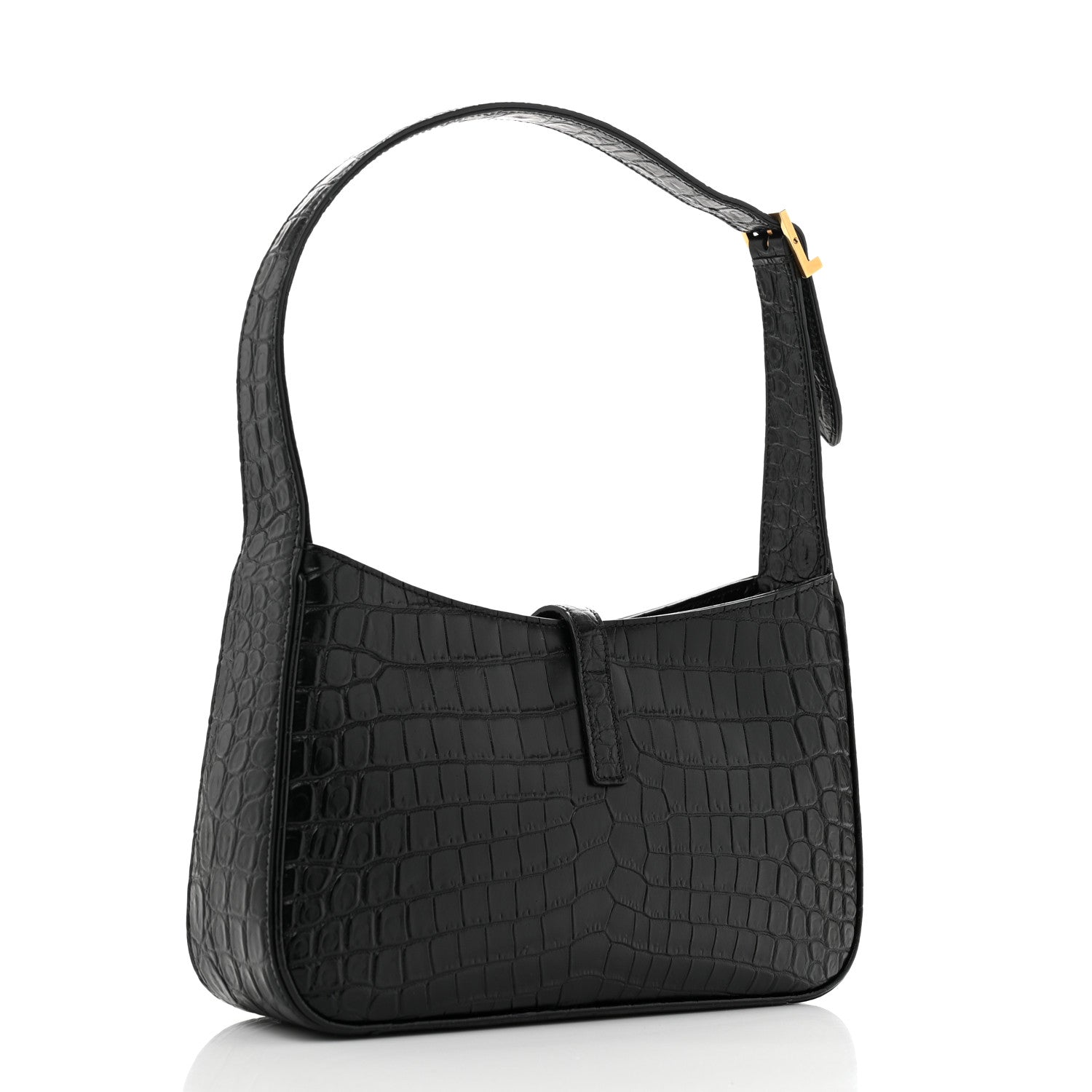 Saint Laurent Calfskin Crocodile Embossed Le 5 A 7 Hobo Black 3 of 12