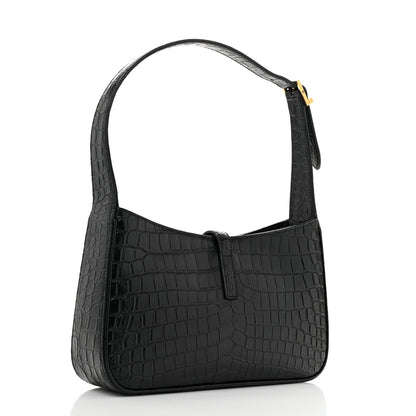 Saint Laurent Calfskin Crocodile Embossed Le 5 A 7 Hobo Black 3 of 12