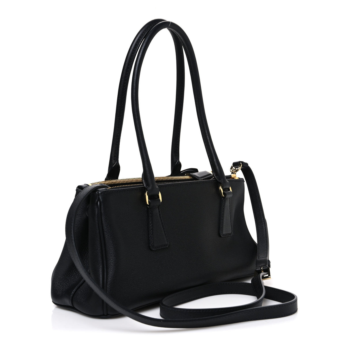 Prada Soft Grain Medium East West Galleria Double Zip Bag Black 3 of 9