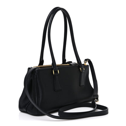Prada Soft Grain Medium East West Galleria Double Zip Bag Black 3 of 9