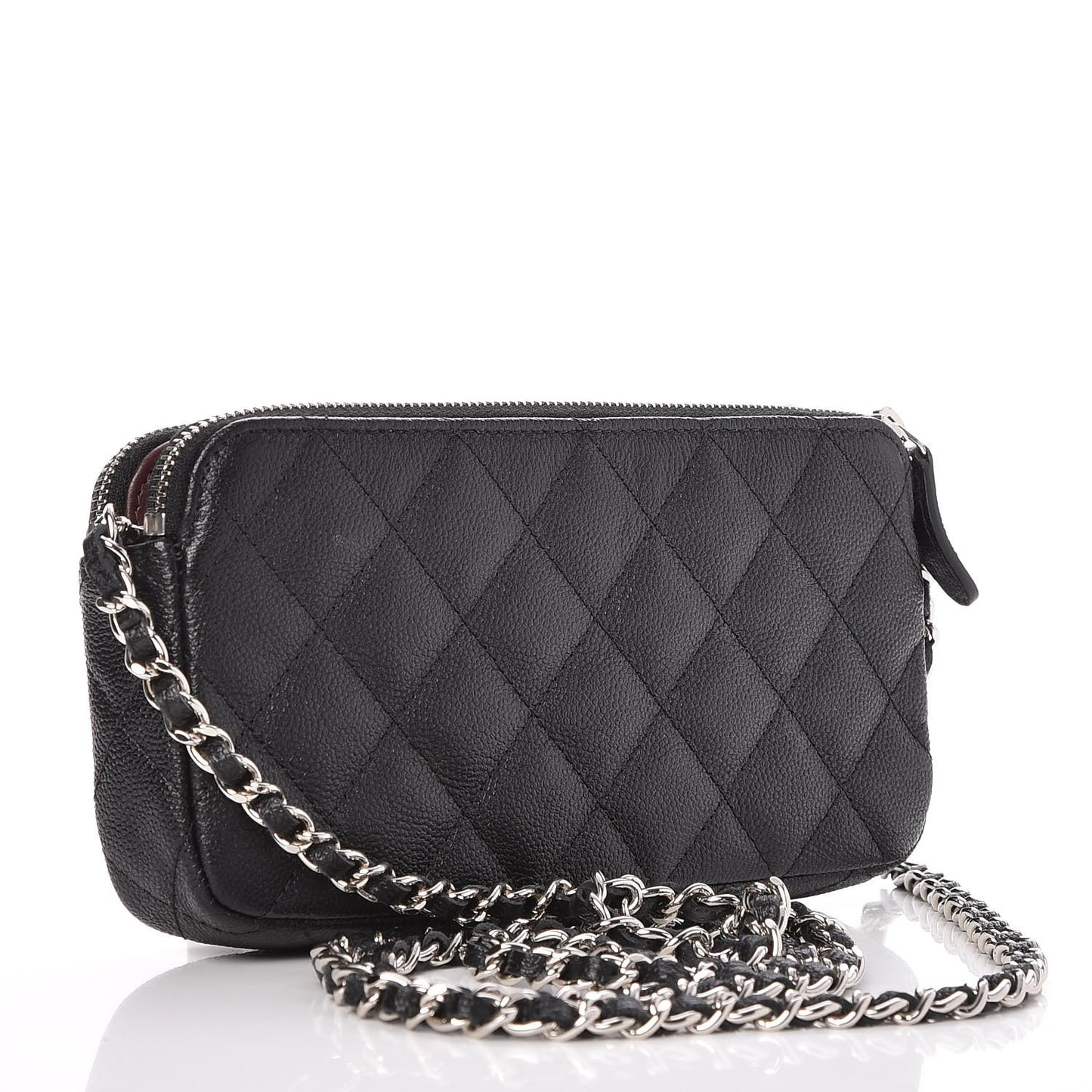 Caviar Quilted Small Clutch With Chain Black
