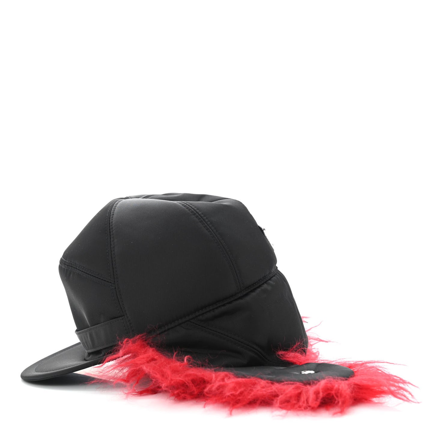 Re-Nylon Curly Faux Fur Mens Ear Flap Baseball Hat M Black Cerise