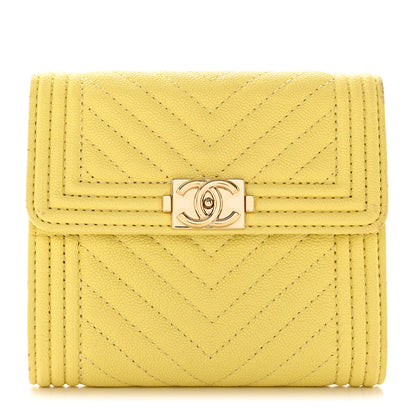 Chanel Caviar Chevron Quilted Boy Compact Wallet Yellow 1 of 9