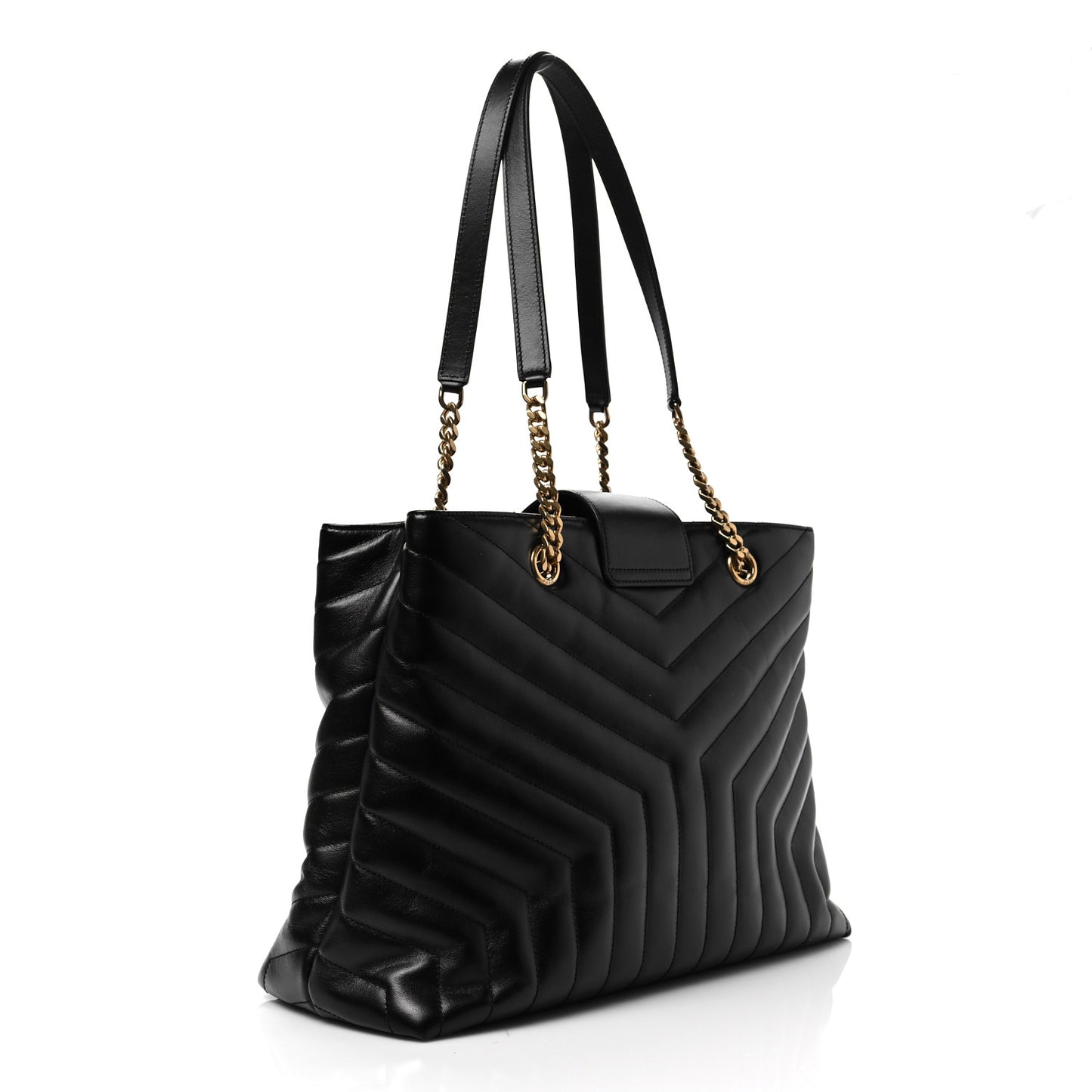 Calfskin Y Quilted Monogram Large Loulou Shopper Black