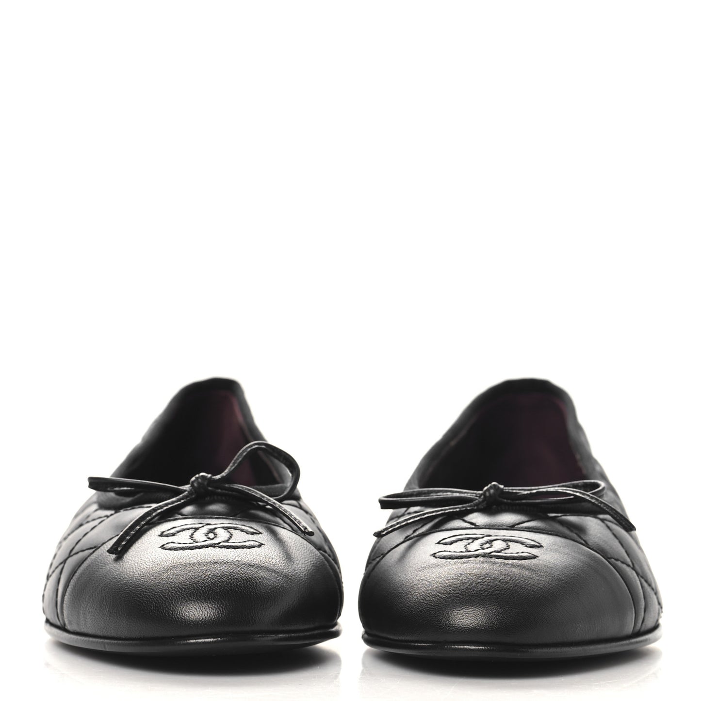 Aged Calfskin Quilted CC Cap Toe Ballerina Flats 39 Black