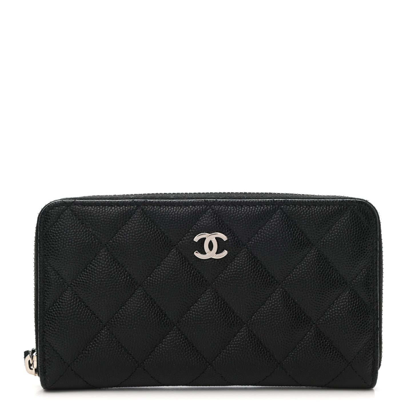 Caviar Quilted Medium Zip Around Wallet Black