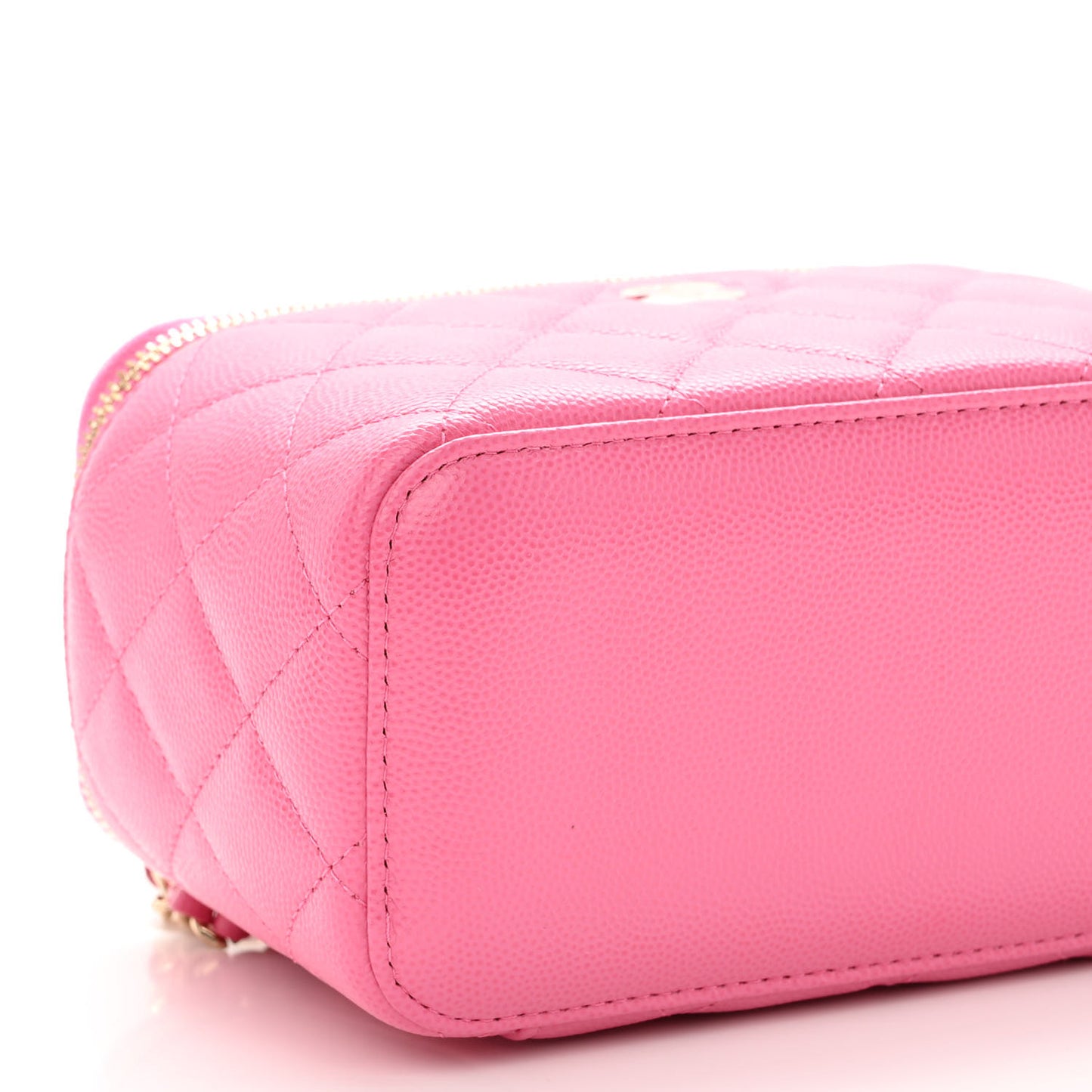 Caviar Quilted Small Vanity Case With Chain Pink