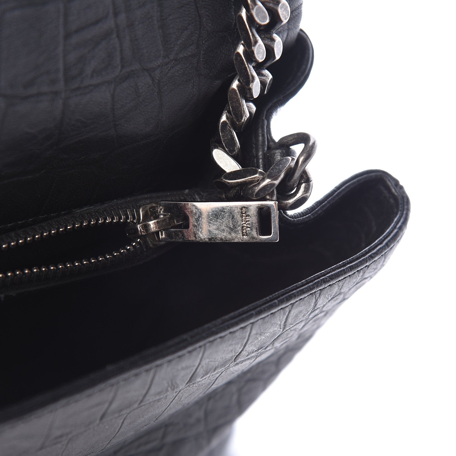 Saint Laurent Calfskin Crocodile Embossed Medium West Hollywood Monogram Fold-Over Black 8 of 16