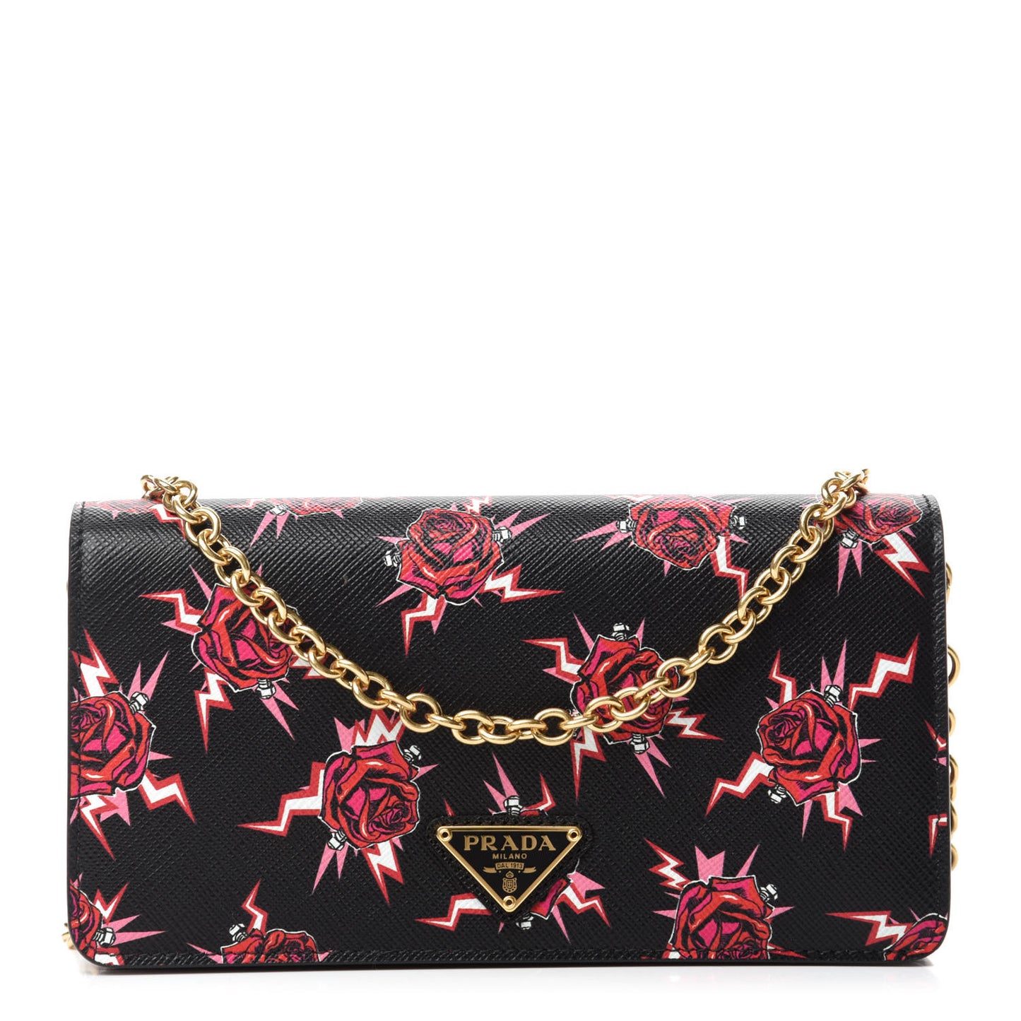 X UNIVERSAL STUDIOS Saffiano Frankenstein Rose Chain Wallet Lacca