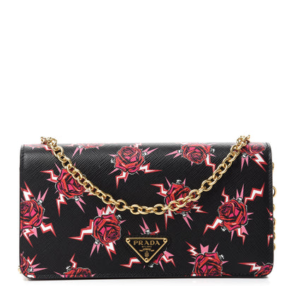 Prada X UNIVERSAL STUDIOS Saffiano Frankenstein Rose Chain Wallet Lacca 1 of 11