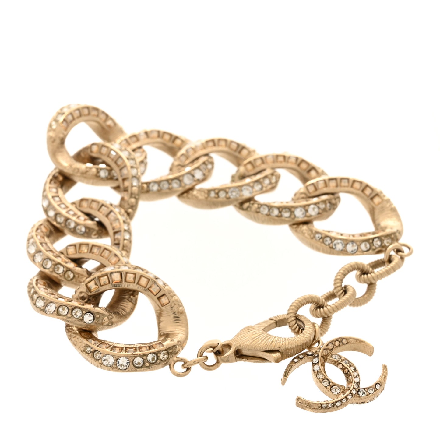Baguette Crystal Quilted CC Chain Bracelet Gold