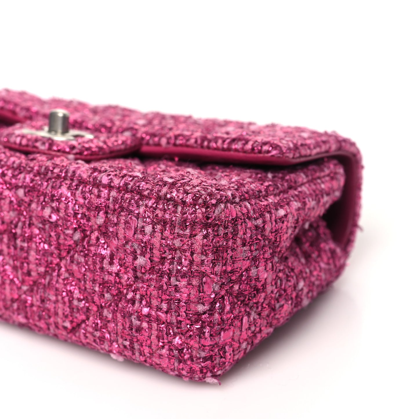 Metallic Tweed Quilted Mini Rectangular Flap Pink