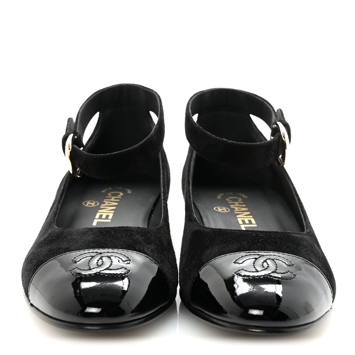 Suede Patent Cap Toe CC Mary Jane Flats 37 Black