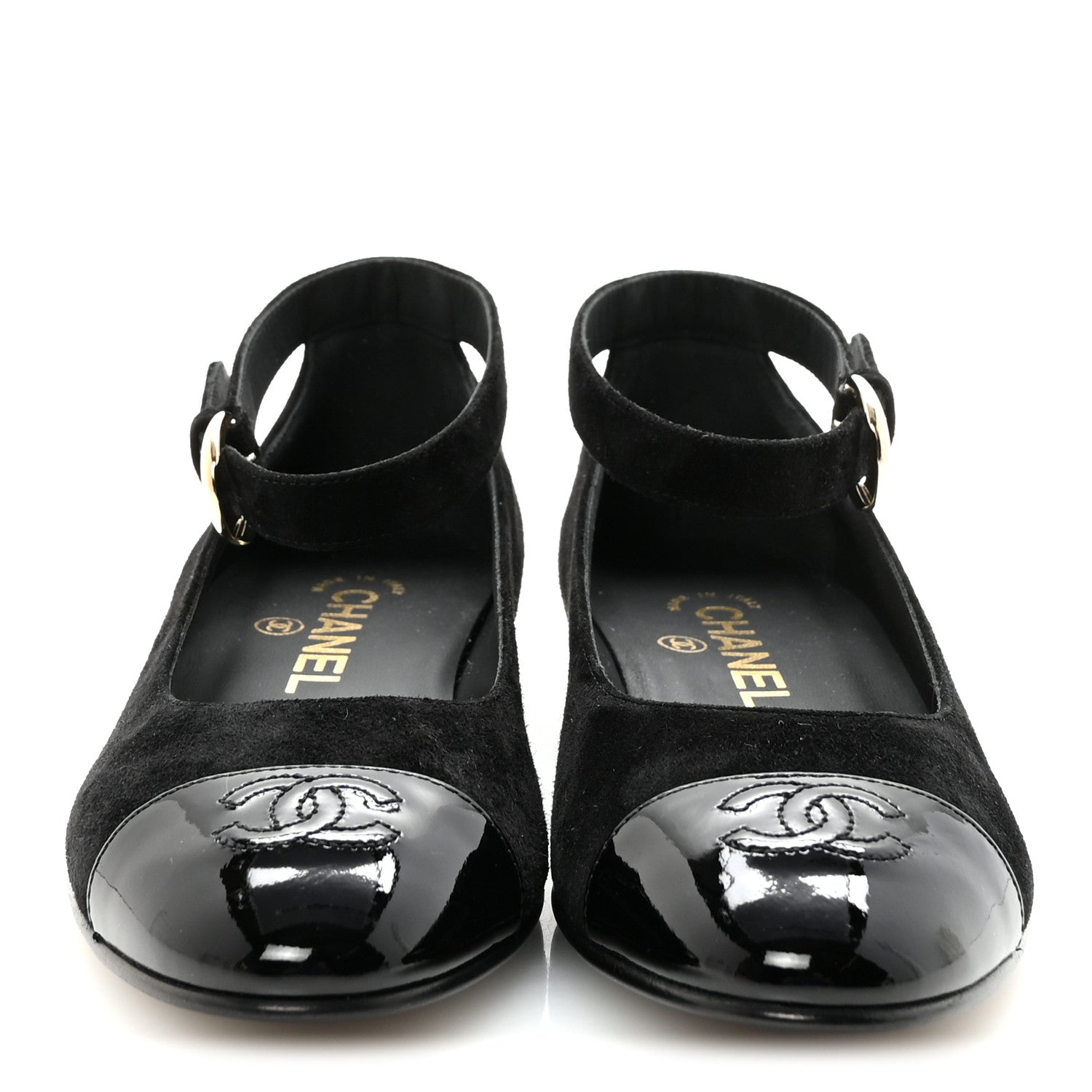 Chanel Suede Patent Cap Toe CC Mary Jane Flats 37 Black 3 of 10