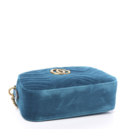 Gucci Velvet Matelasse Small GG Marmont Chain Shoulder Bag Pavone Cyan 3 of 9