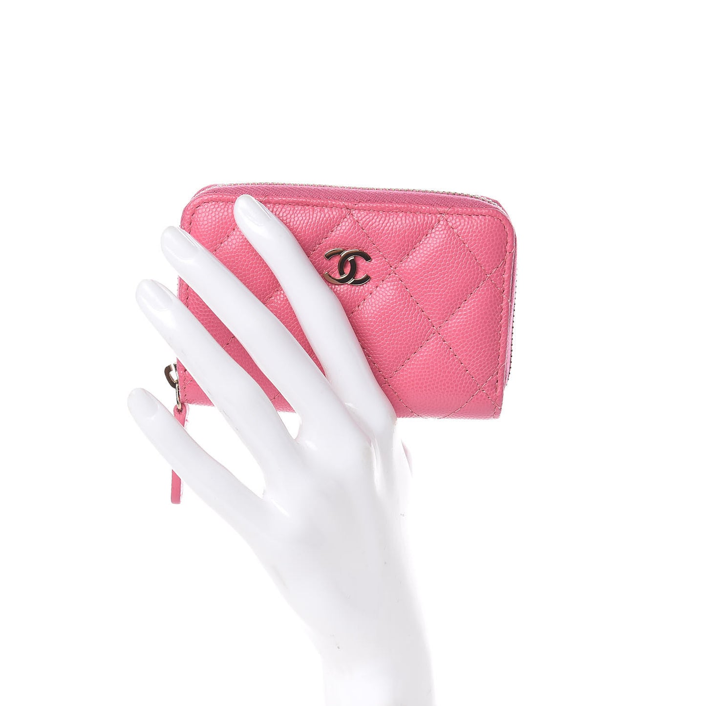Caviar Quilted Zip Coin Purse Pink