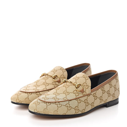 Gucci Canvas GG Monogram Horsebit Womens Jordaan Loafers 38 New Sand Friky Taupe 3 of 8