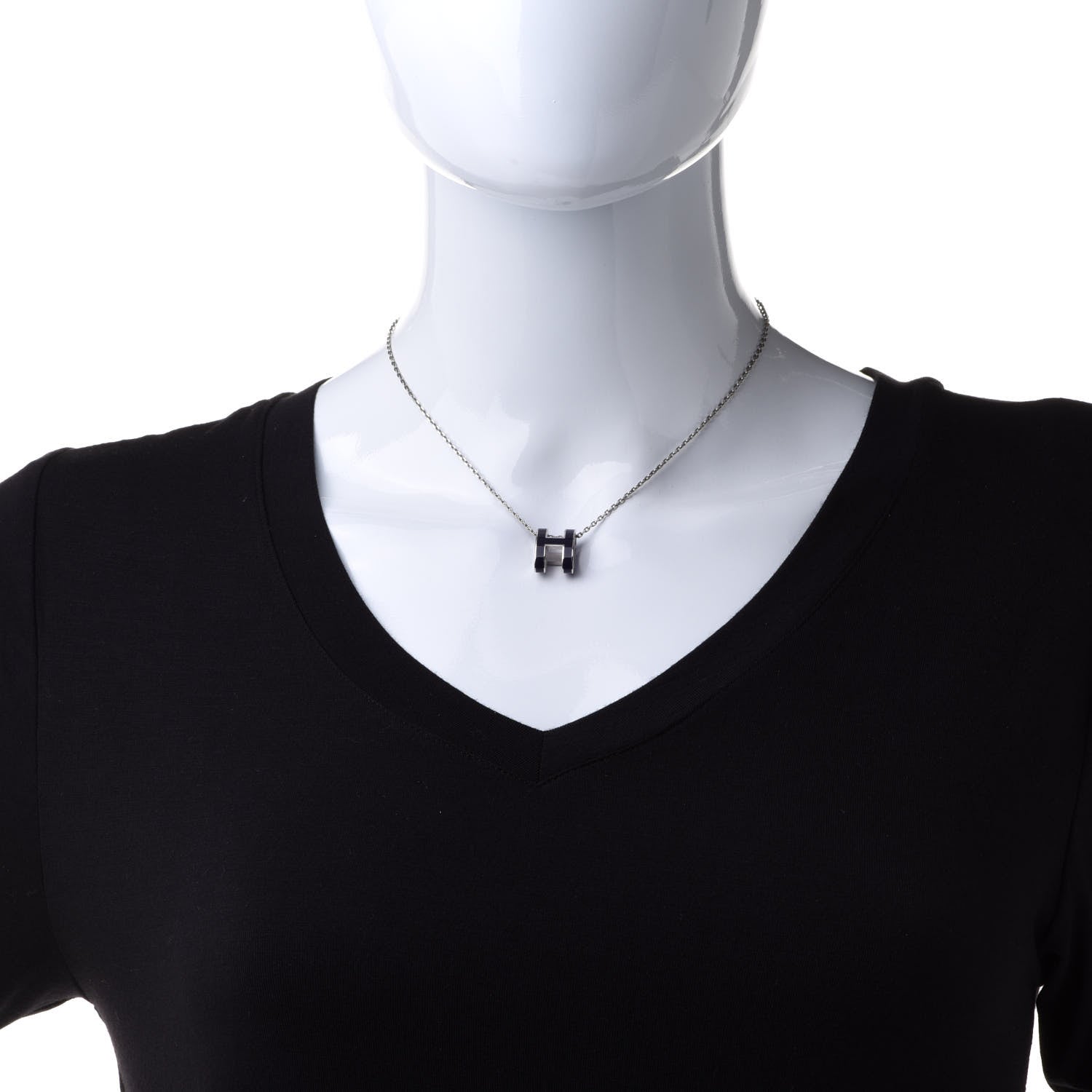 Hermes Lacquered Palladium Pop H Pendant Necklace Black 2 of 7