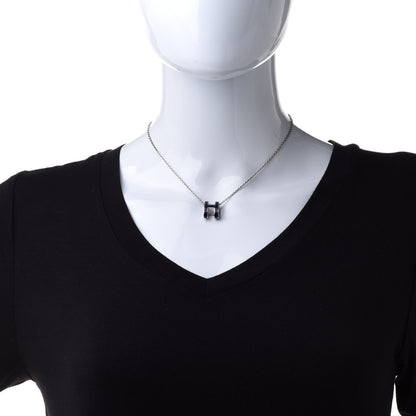 Hermes Lacquered Palladium Pop H Pendant Necklace Black 2 of 7