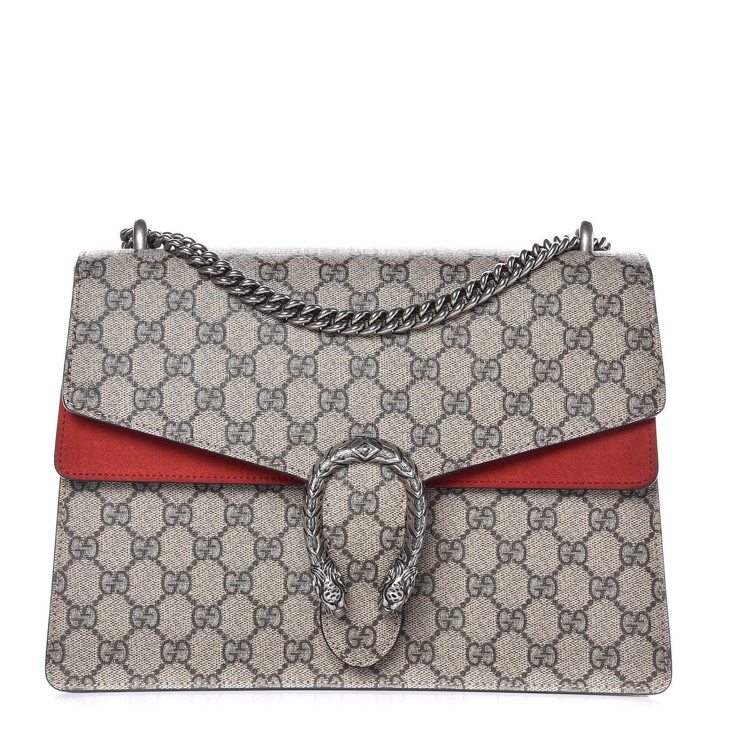 GG Supreme Monogram Suede Cudu Medium Dionysus Shoulder Bag Beige Ebony Vulcanic Red