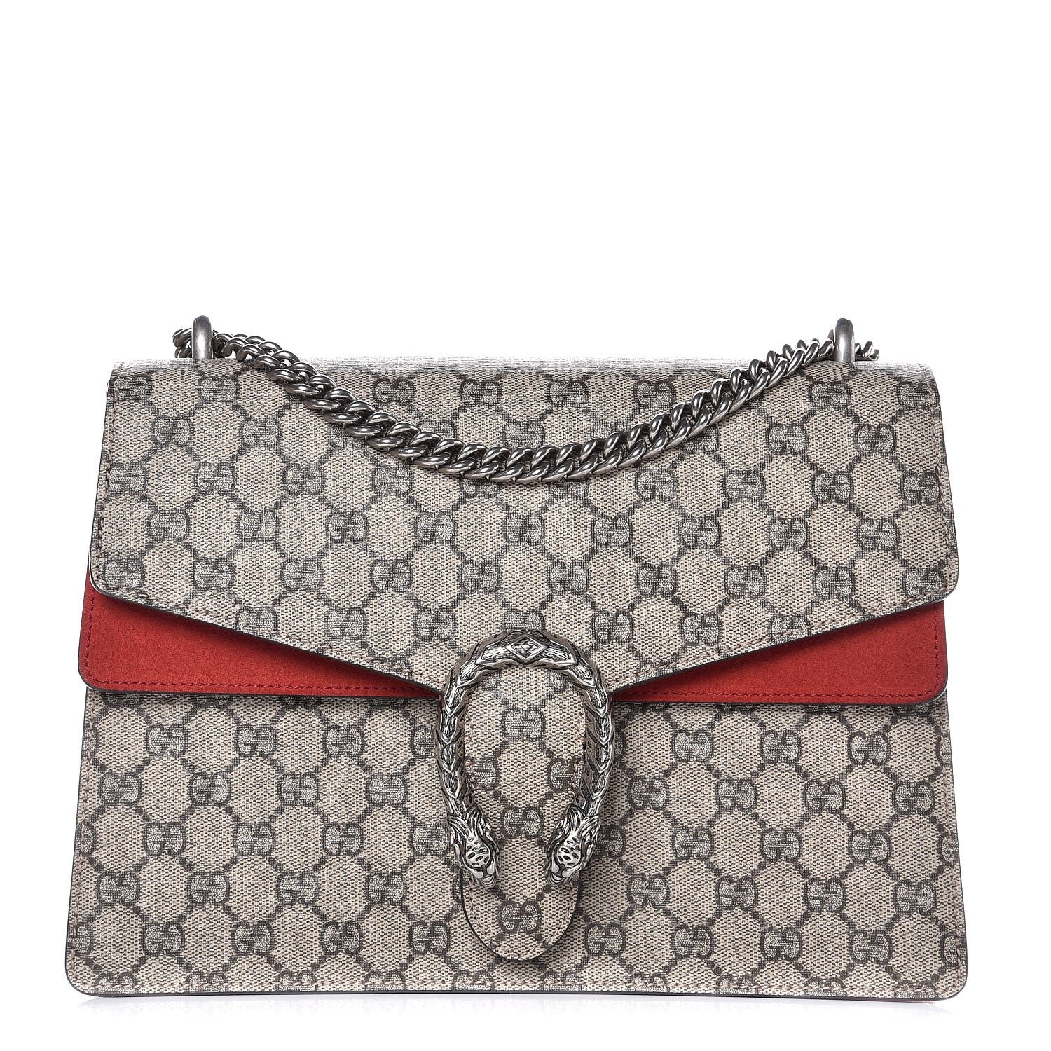 Gucci GG Supreme Monogram Suede Cudu Medium Dionysus Shoulder Bag Beige Ebony Vulcanic Red 1 of 9
