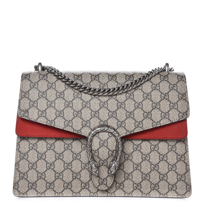 Gucci GG Supreme Monogram Suede Cudu Medium Dionysus Shoulder Bag Beige Ebony Vulcanic Red 1 of 9