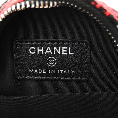 Chanel Tweed Quilted Round Filigree Clutch With Chain Red Black 5 of 5